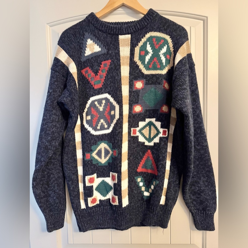 Vintage 90s Multi Colored Harve Benard Men’s XL Geometric Knitted Sweater